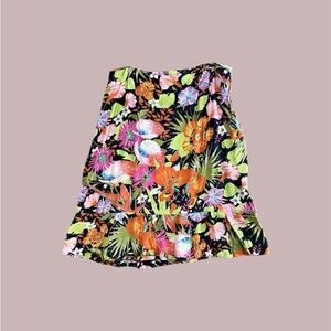 Vintage 90s TOTO N KO Skirt Women’s 10 Black Floral USA Tropical Mid Knee Length